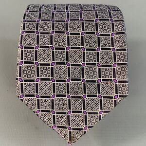 CANALI One Size Black Purple Checkered Jacquard Silk Tie